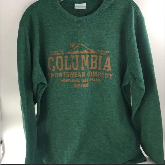 Mens Columbia Green Thermal Long Sleeve Shirt - Picture 2 of 5